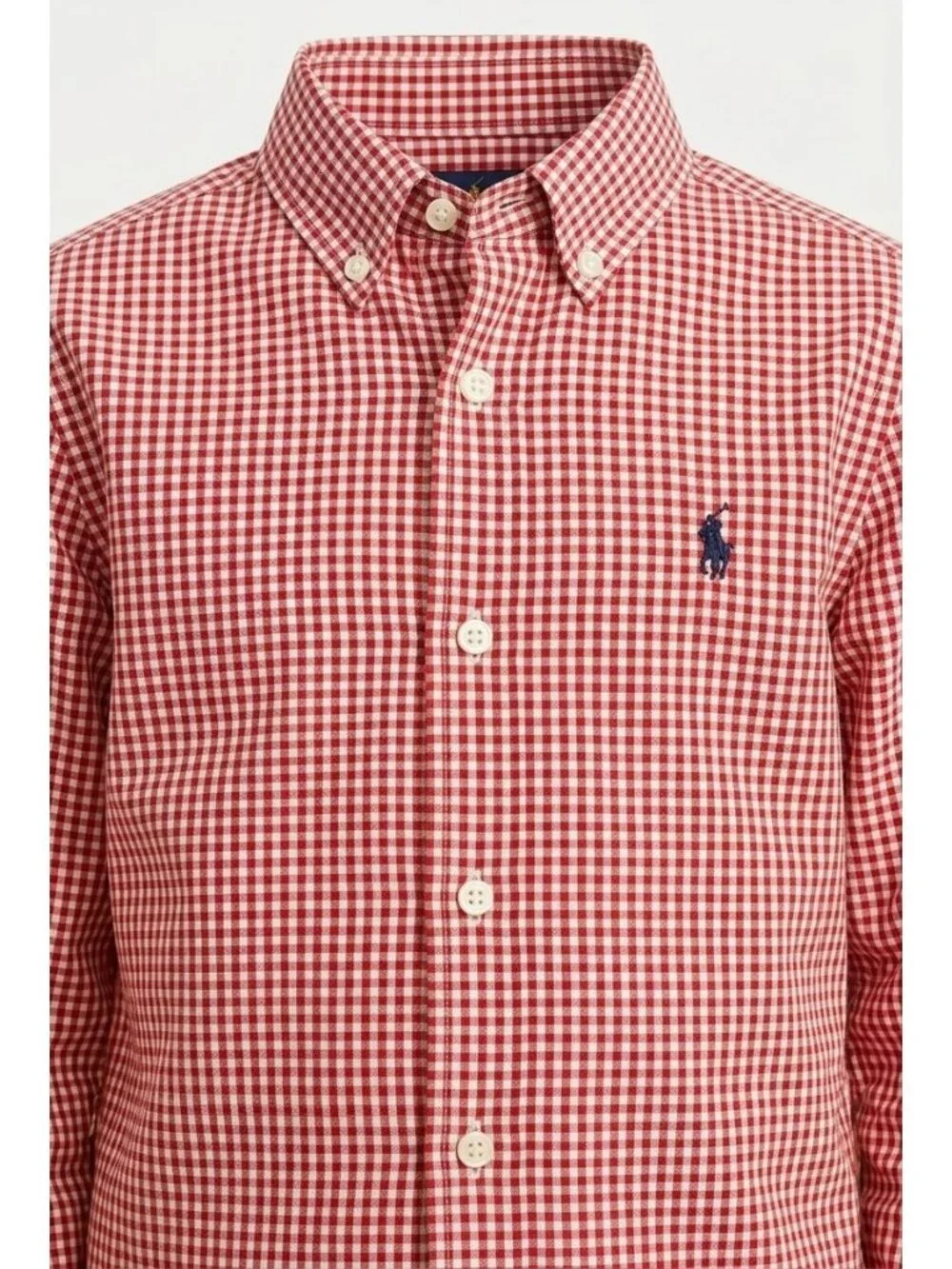 Ralph Lauren Boys' Red and White Gingham Long Sleeve Button Down Shirt